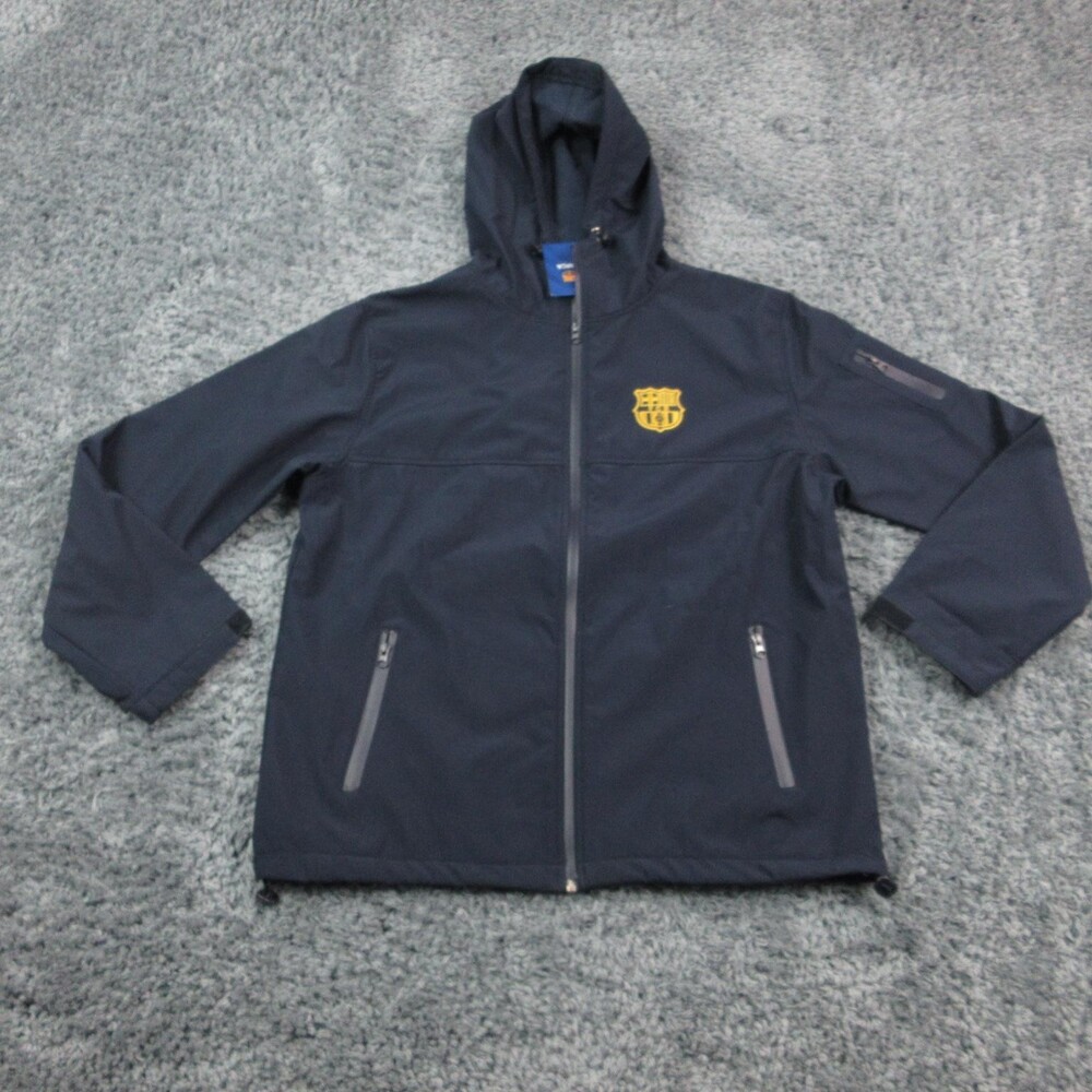 FC Barcelona Jacket Mens 2XL Navy Hooded Full Zip Softshell Barca La Liga NWT